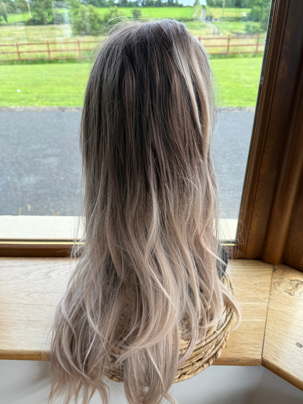 Icy Blonde Lace Human Wig 22 inch long mono Top