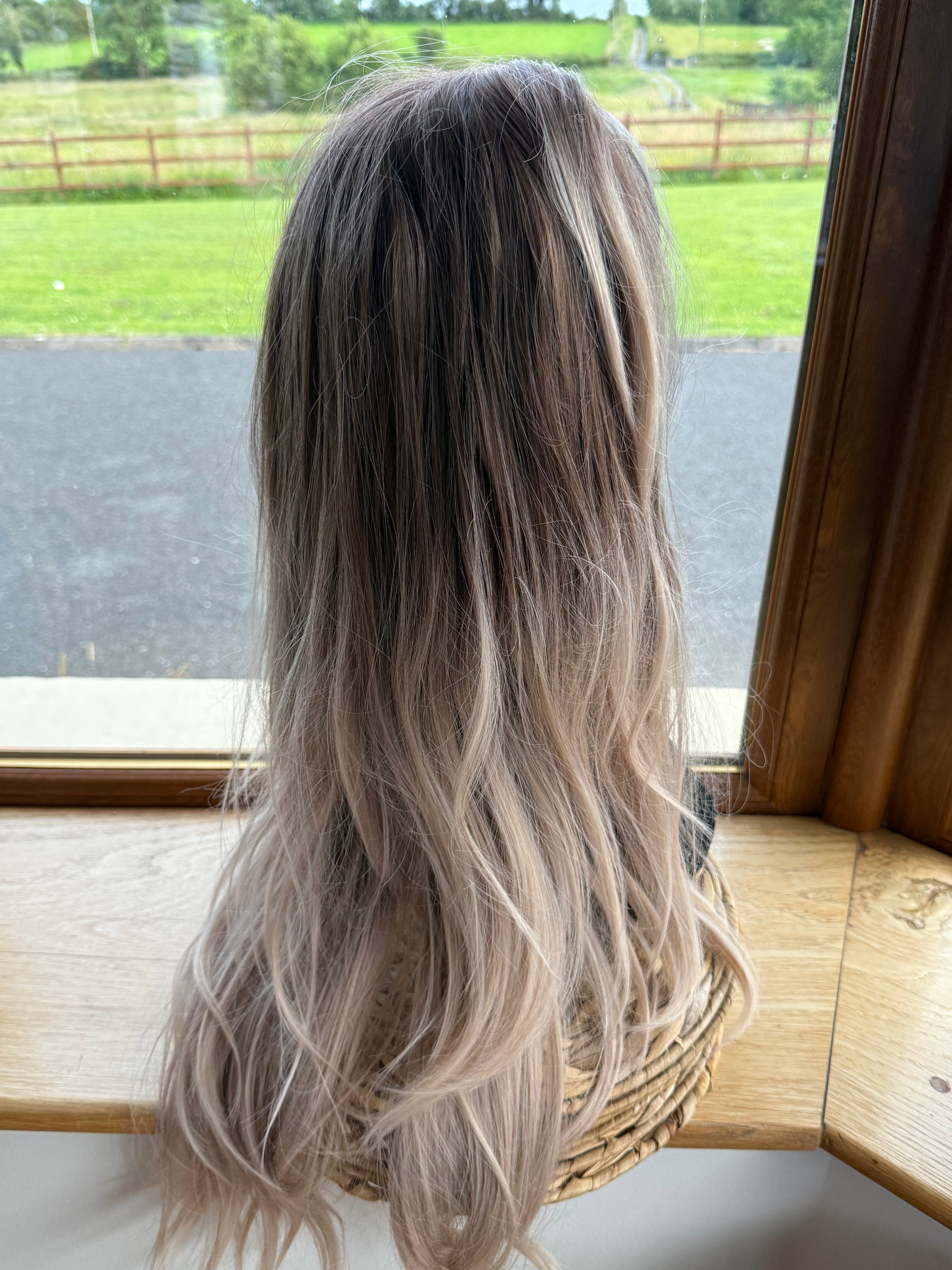 Icy Blonde Lace Human Wig 22 inch long mono Top