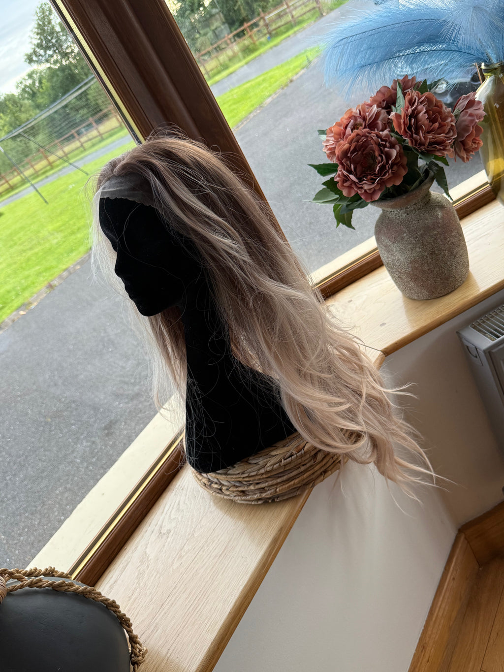 Icy Blonde Lace Human Wig 22 inch long mono Top