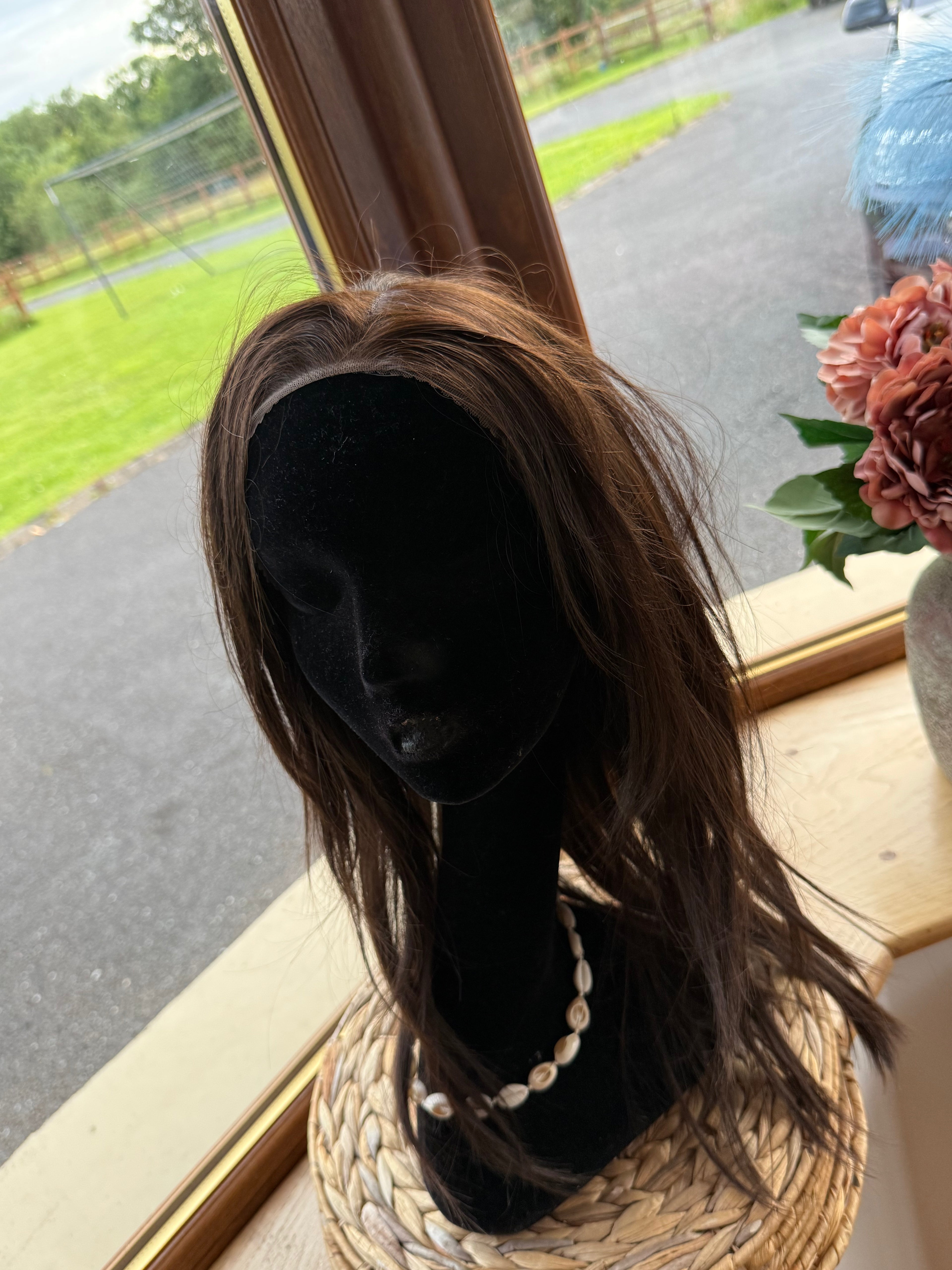 Dark Human Brunette Wig mono 14 inch