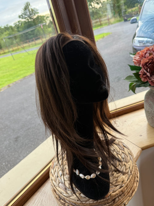 Dark Human Brunette Wig mono 14 inch