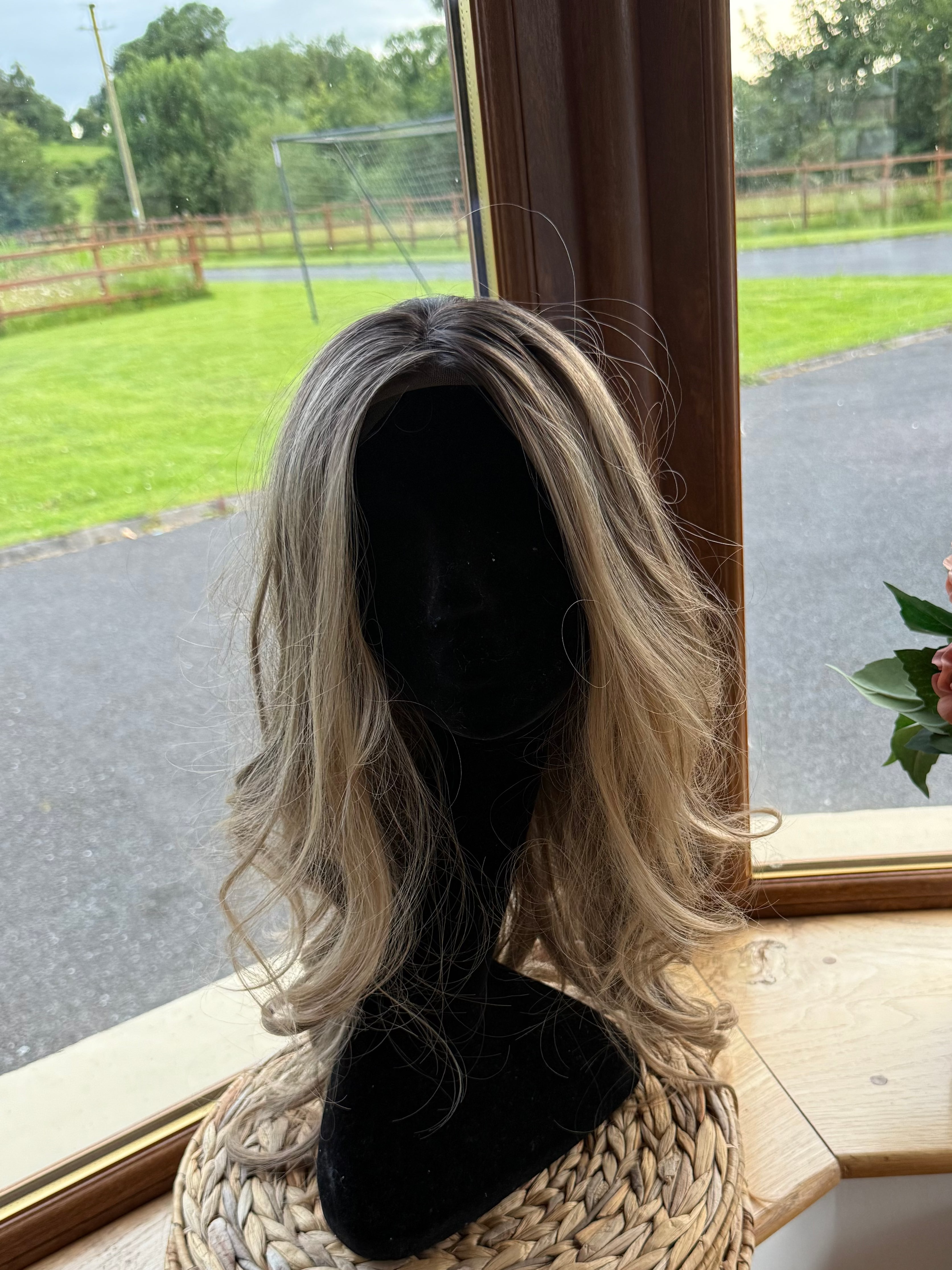 Ash Blonde Human Wig 22 inch mono top